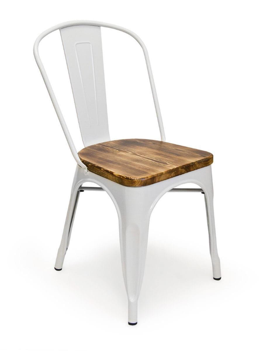 white metal and wood dining chairs